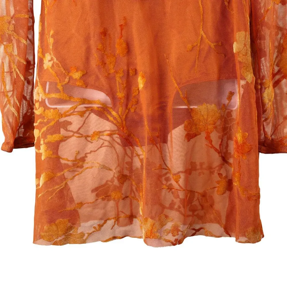 Weissman Lyrical Dance Costume MC Orange Sheer Floral Long Sleeve Leotard